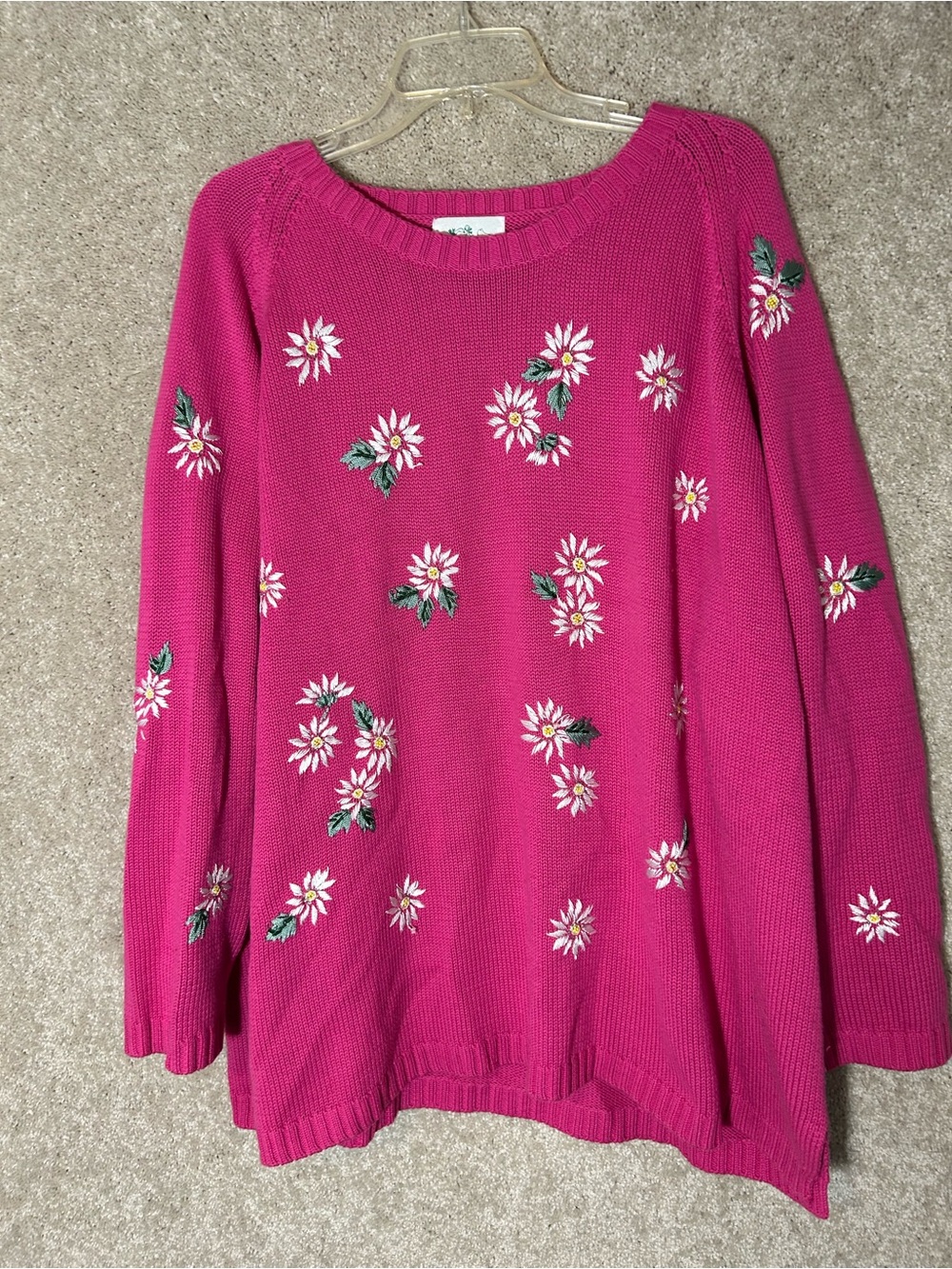 Vnt Quaker factory floral embroidered beaded pullover sweater 2x pink